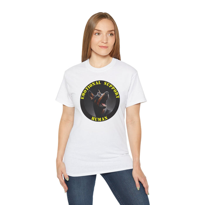Emotional Support Human Tee - Unisex Cotton Shirt, Funny Dog Lover Gift, Pet Parent Apparel, Quirky Graphic Tee, Supportive Humor Wear