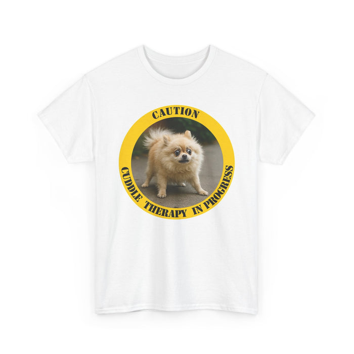 T-Shirt — "Caution: Cuddle Therapy in Progress" Pomeranian Dog Tee