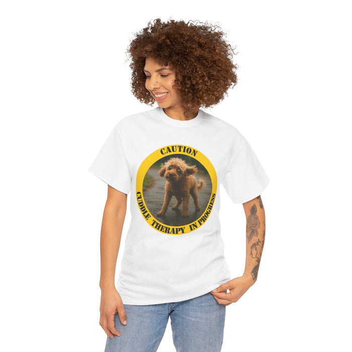 Caution: Cuddle Therapy In Progress T‑Shirt — Cute Puppy Graphic Tee