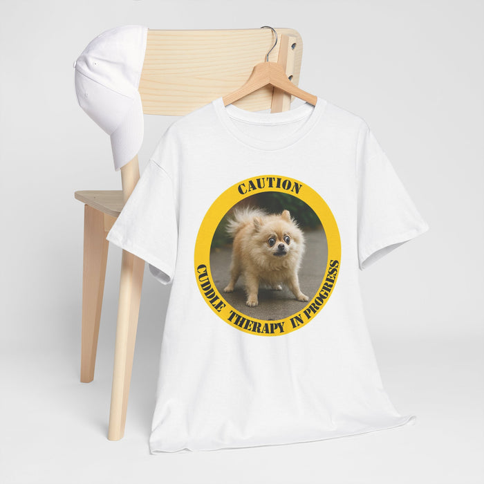 T-Shirt — "Caution: Cuddle Therapy in Progress" Pomeranian Dog Tee