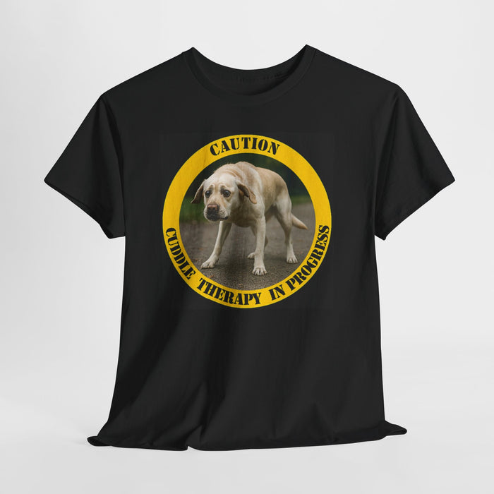 Caution: Cuddle Therapy in Progress T-Shirt – Funny Dog Rescue Tee