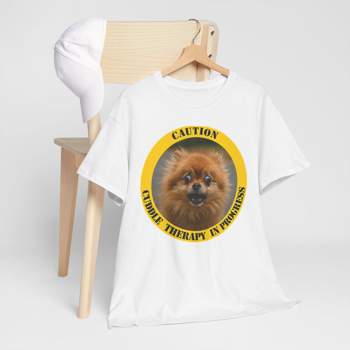 T-Shirt — "Caution: Cuddle Therapy in Progress" Pomeranian Dog Tee