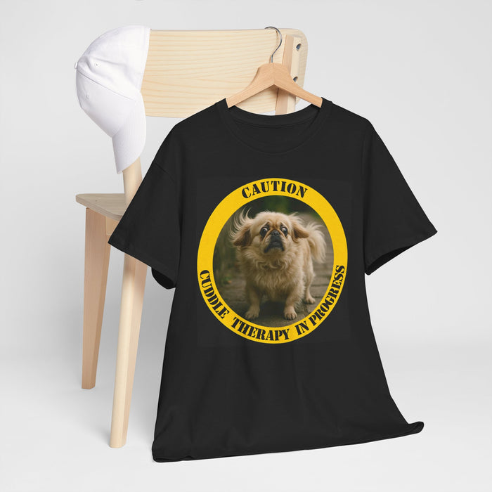 Caution: Cuddle Therapy in Progress T-Shirt — Cute Pekingese Dog Tee