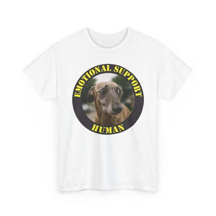 Emotional Support Human Tee — Cute Greyhound Photo Graphic Shirt