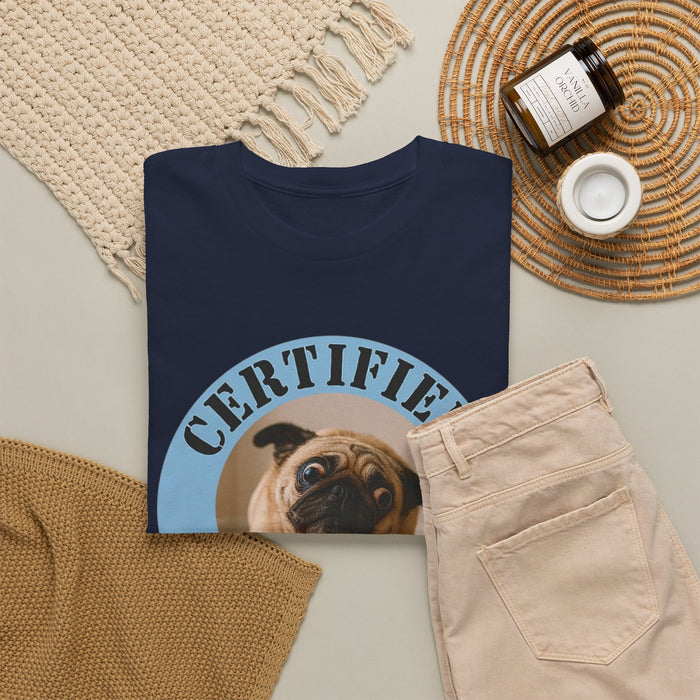 T-Shirt — "Certified Velcro Dog" Pug Graphic Tee