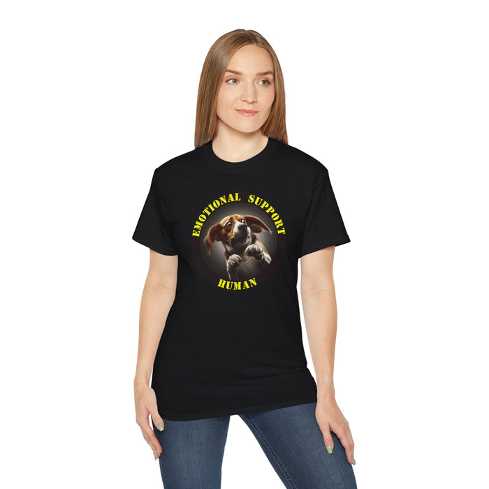 Emotional Support Human Tee - Unisex Cotton Shirt, Funny Dog Lover Gift, Pet Parent Apparel, Quirky Graphic Tee, Supportive Humor Wear