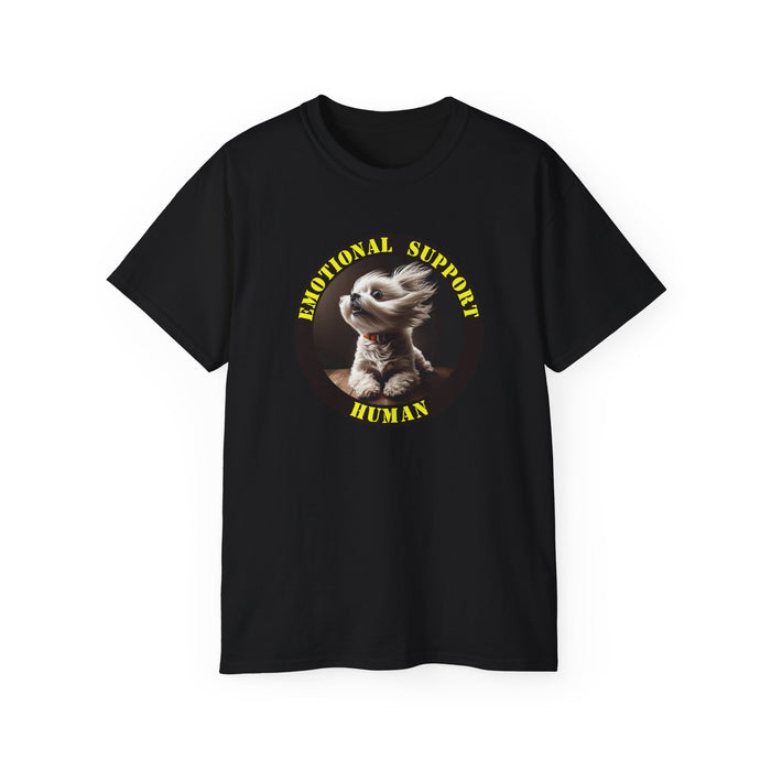 Emotional Support Human Tee - Unisex Cotton Shirt, Funny Dog Lover Gift, Pet Parent Apparel, Quirky Graphic Tee, Supportive Humor Wear