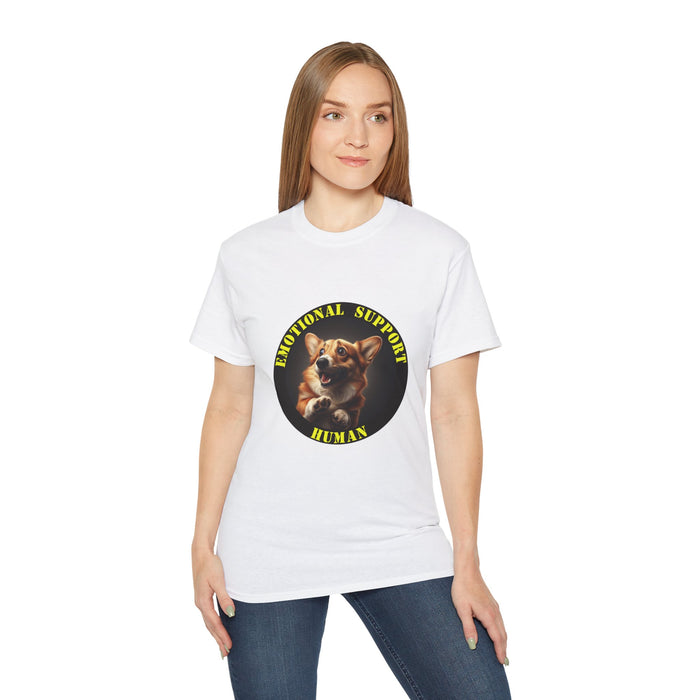 Emotional Support Human Tee - Unisex Cotton Shirt, Funny Dog Lover Gift, Pet Parent Apparel, Quirky Graphic Tee, Supportive Humor Wear