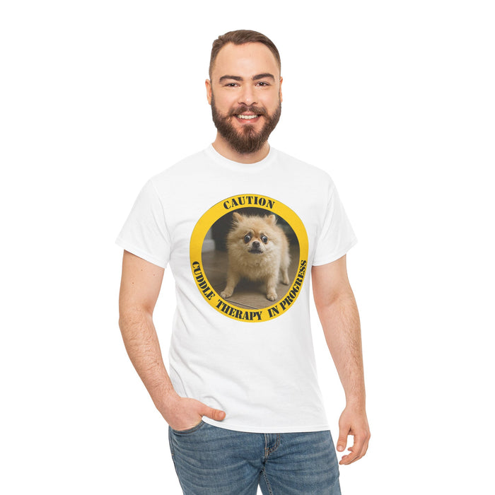 T-Shirt — "Caution: Cuddle Therapy in Progress" Cute Pomeranian Graphic Tee