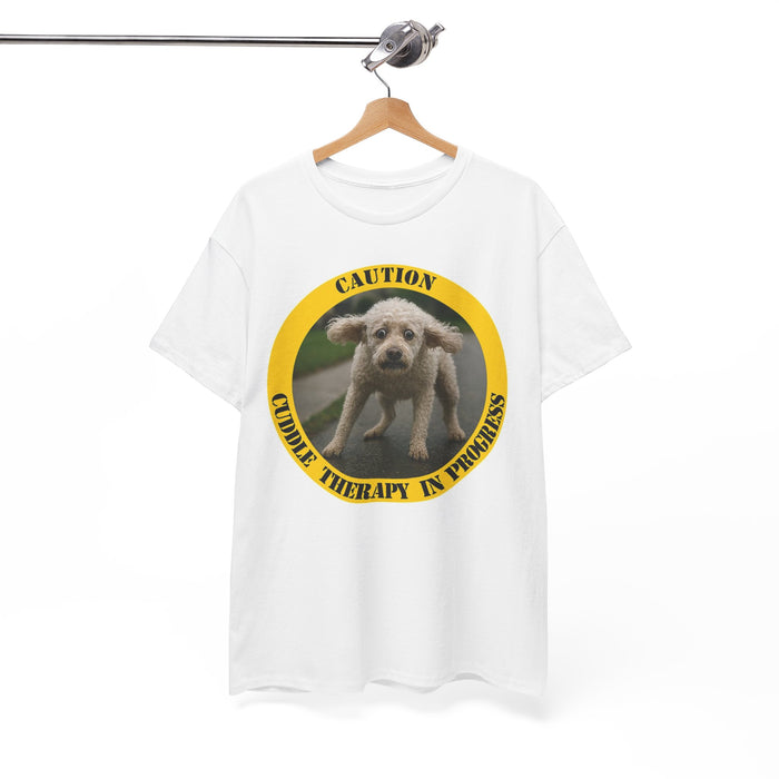 Caution: Cuddle Therapy in Progress T‑Shirt — Cute Puppy Novelty Tee