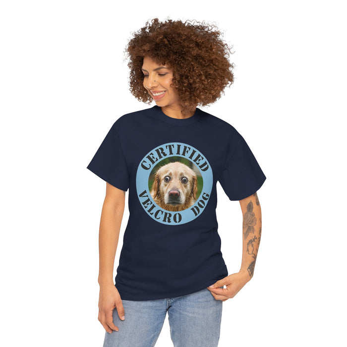 Certified Velcro Dog T‑Shirt – Funny Pet Lover Tee with Dog Face Badge