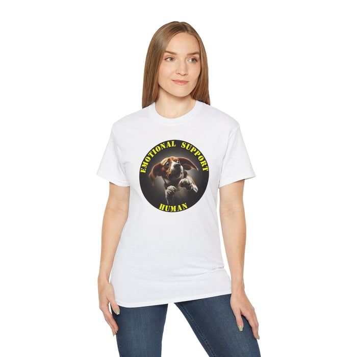 Emotional Support Human Tee - Unisex Cotton Shirt, Funny Dog Lover Gift, Pet Parent Apparel, Quirky Graphic Tee, Supportive Humor Wear