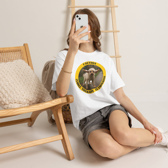 Cuddle Therapy Tee — 'Caution: Cuddle Therapy in Progress' Puppy Graphic T-Shirt