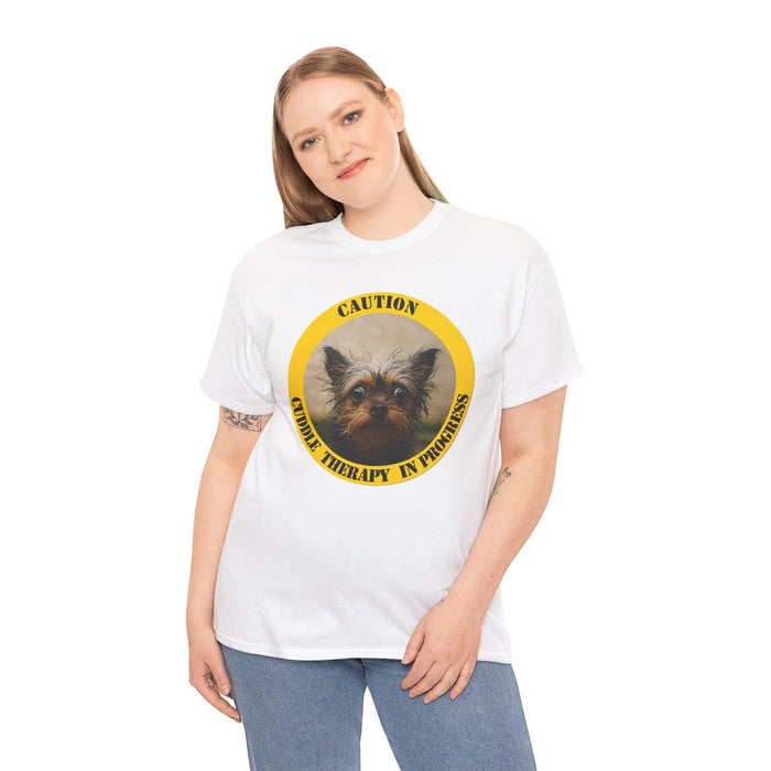 T-Shirt — Caution: Canine Therapy In Progress (Yorkie Dog Graphic)