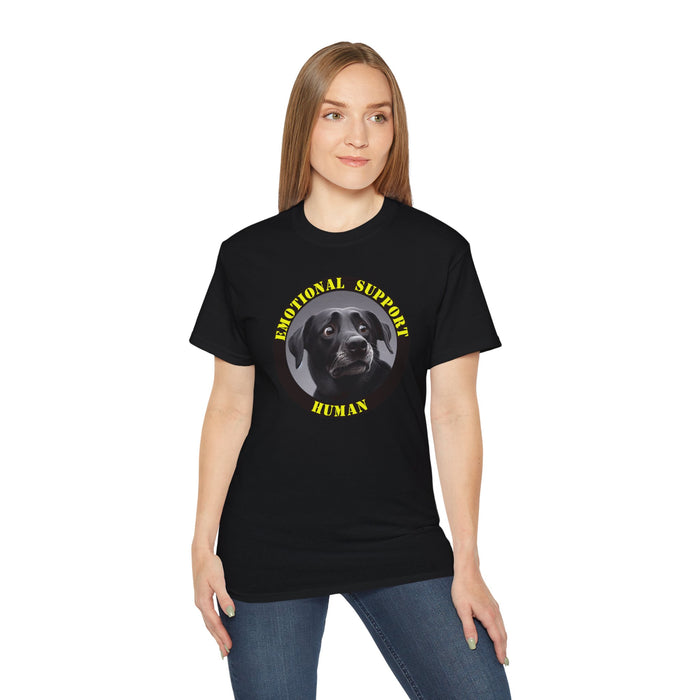 Emotional Support Human Tee - Unisex Cotton Shirt, Funny Dog Lover Gift, Pet Parent Apparel, Quirky Graphic Tee, Supportive Humor Wear