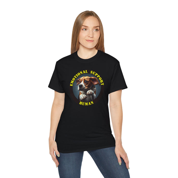 Emotional Support Human Tee - Unisex Cotton Shirt, Funny Dog Lover Gift, Pet Parent Apparel, Quirky Graphic Tee, Supportive Humor Wear