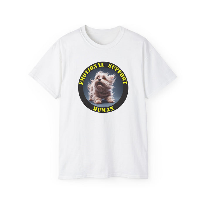 Emotional Support Human Tee - Unisex Cotton Shirt, Funny Dog Lover Gift, Pet Parent Apparel, Quirky Graphic Tee, Supportive Humor Wear