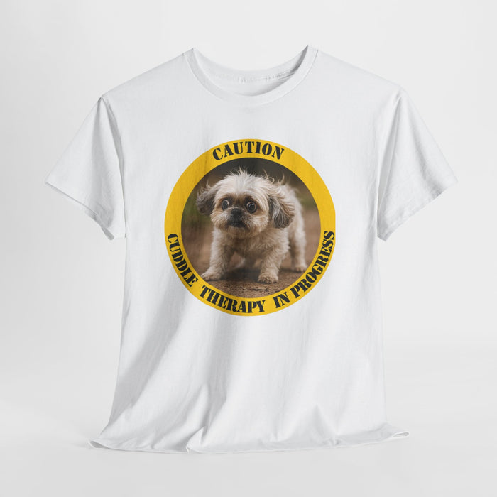 Dog Therapy T-Shirt — “Caution: Cuddle Therapy in Progress” Cute Pet Tee