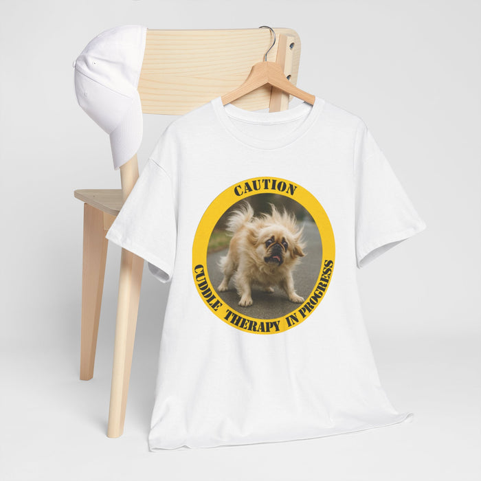 T-Shirt — "Caution: Cuddle Therapy in Progress" Funny Fluffy Dog Tee