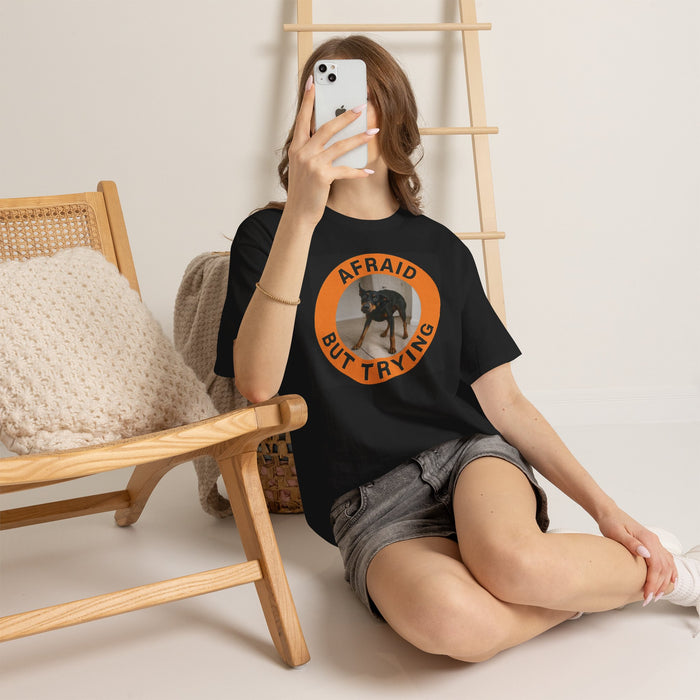Afraid But Trying Dog T‑Shirt — Cute Anxious Pup Graphic Tee