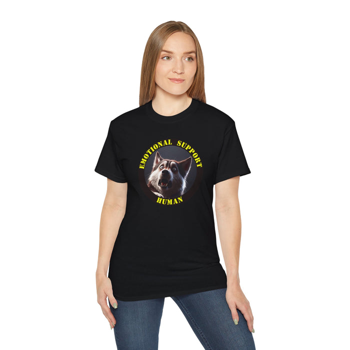 Emotional Support Human Tee - Unisex Cotton Shirt, Funny Dog Lover Gift, Pet Parent Apparel, Quirky Graphic Tee, Supportive Humor Wear