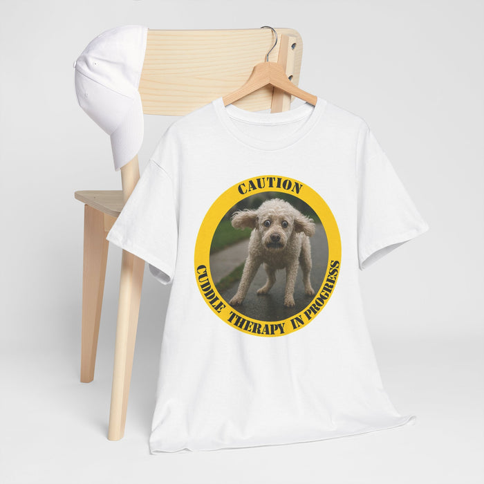 Caution: Cuddle Therapy in Progress T‑Shirt — Cute Puppy Novelty Tee
