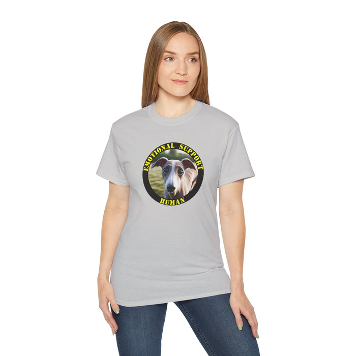 Emotional Support Human Tee - Unisex Cotton Shirt, Funny Dog Lover Gift, Pet Parent Apparel, Quirky Graphic Tee, Supportive Humor Wear