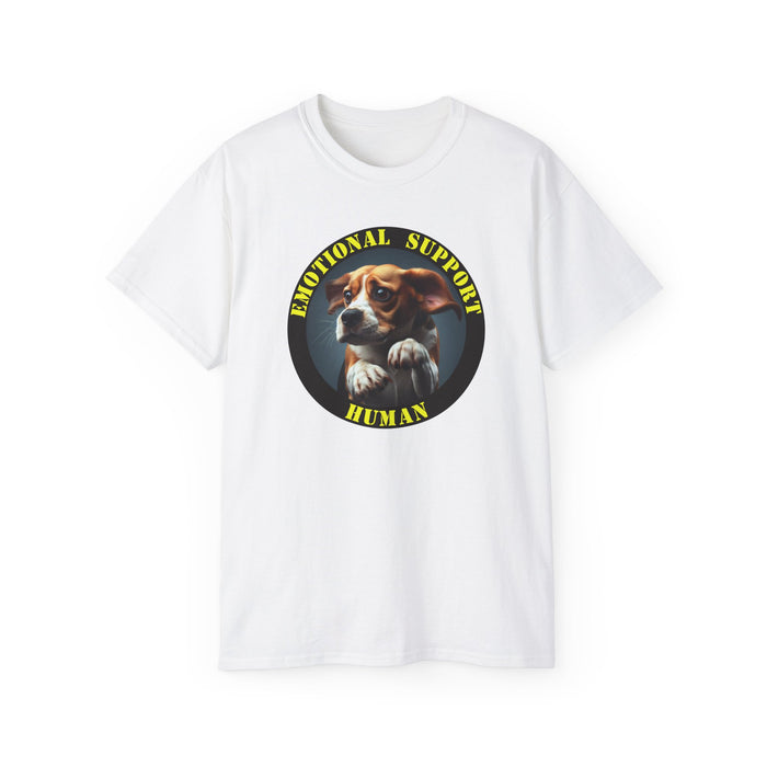Emotional Support Human Tee - Unisex Cotton Shirt, Funny Dog Lover Gift, Pet Parent Apparel, Quirky Graphic Tee, Supportive Humor Wear