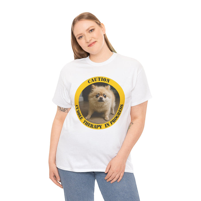 Pomeranian Caution 'Cuddle Therapy in Progress' T-Shirt