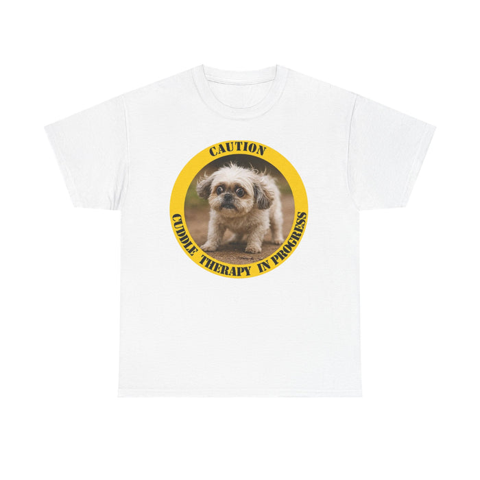 T-Shirt — "Caution: Cuddle Therapy in Progress" Cute Puppy Graphic Tee