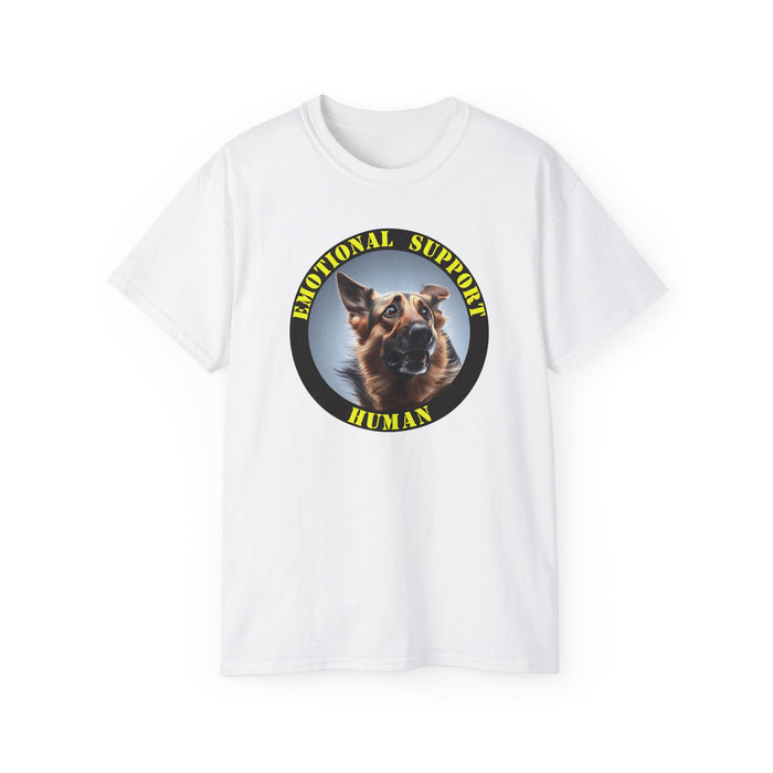 Emotional Support Human Tee - Unisex Cotton Shirt, Funny Dog Lover Gift, Pet Parent Apparel, Quirky Graphic Tee, Supportive Humor Wear
