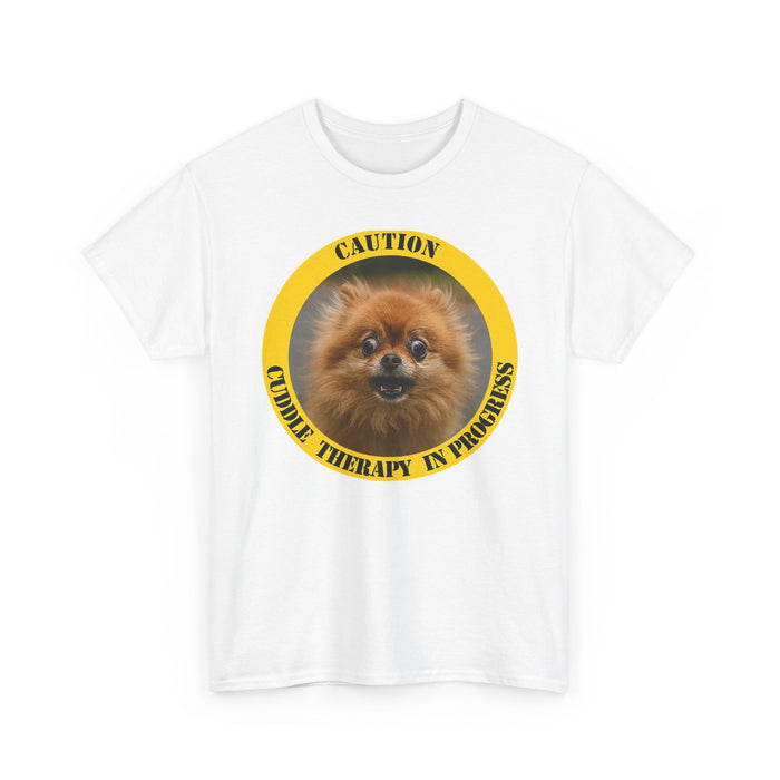 T-Shirt — "Caution: Cuddle Therapy in Progress" Pomeranian Dog Tee