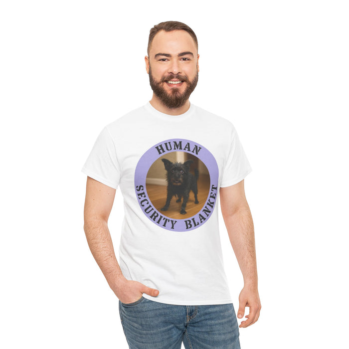 T-Shirt — "Human Security Blanket" Cute Black Dog Photo Tee