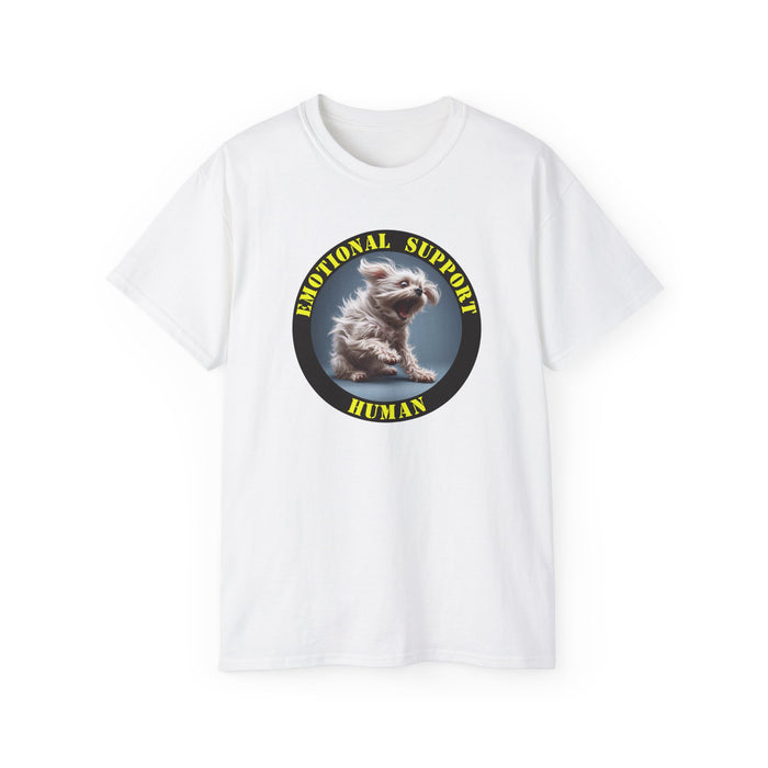 Emotional Support Human Tee - Unisex Cotton Shirt, Funny Dog Lover Gift, Pet Parent Apparel, Quirky Graphic Tee, Supportive Humor Wear