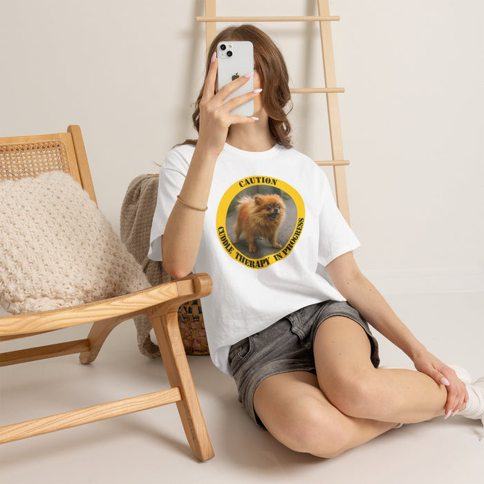 Pomeranian Caution 'Cuddle Therapy in Progress' T-Shirt