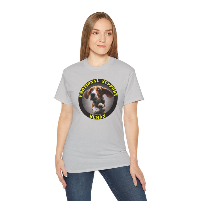 Emotional Support Human Tee - Unisex Cotton Shirt, Funny Dog Lover Gift, Pet Parent Apparel, Quirky Graphic Tee, Supportive Humor Wear
