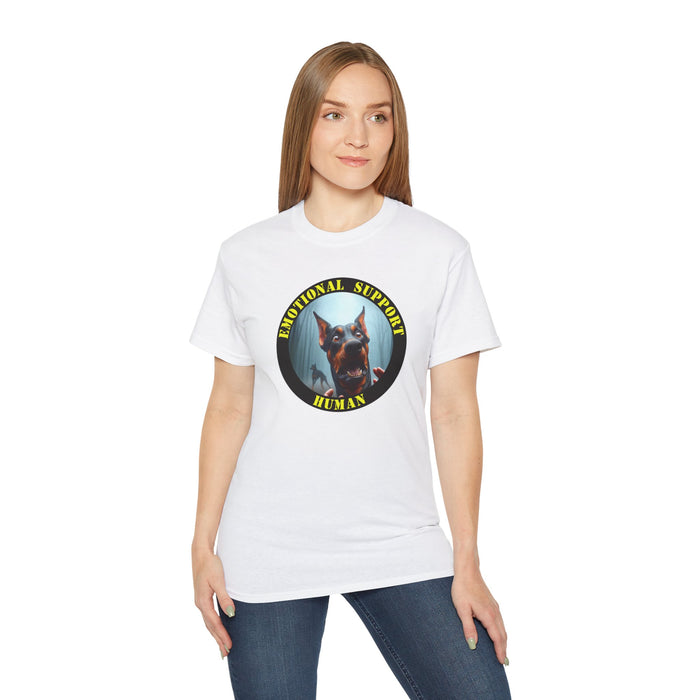 Emotional Support Human Tee - Unisex Cotton Shirt, Funny Dog Lover Gift, Pet Parent Apparel, Quirky Graphic Tee, Supportive Humor Wear