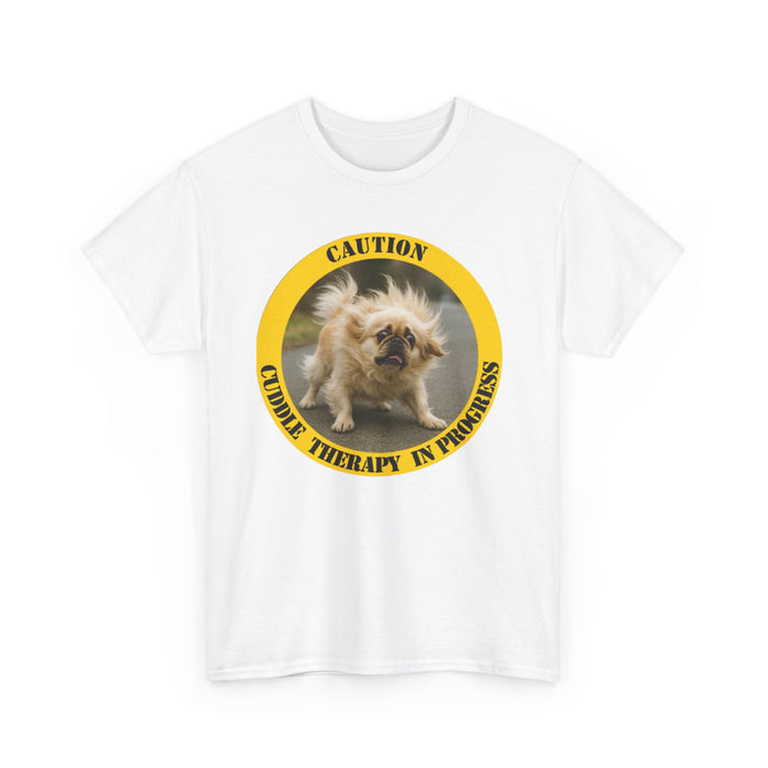 T-Shirt — "Caution: Cuddle Therapy in Progress" Funny Fluffy Dog Tee
