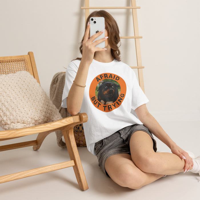 Afraid But Trying Tee — Cute Rottweiler Motivational Dog T-Shirt
