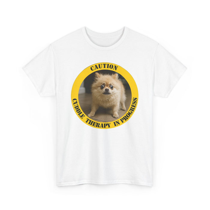 T-Shirt — "Caution: Cuddle Therapy in Progress" Cute Pomeranian Graphic Tee