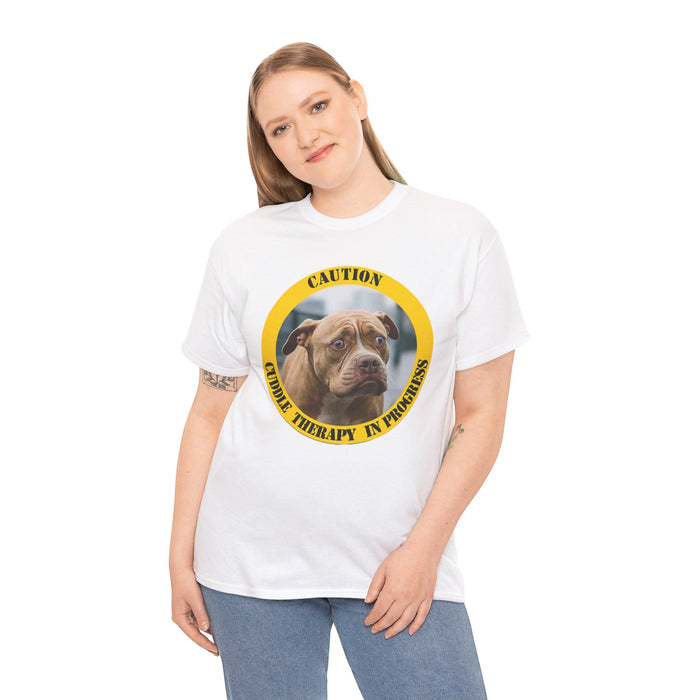 Dog Cuddle Therapy Tee — "Caution: Cuddle Therapy in Progress"