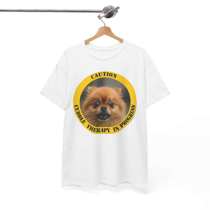 T-Shirt — "Caution: Cuddle Therapy in Progress" Pomeranian Dog Tee