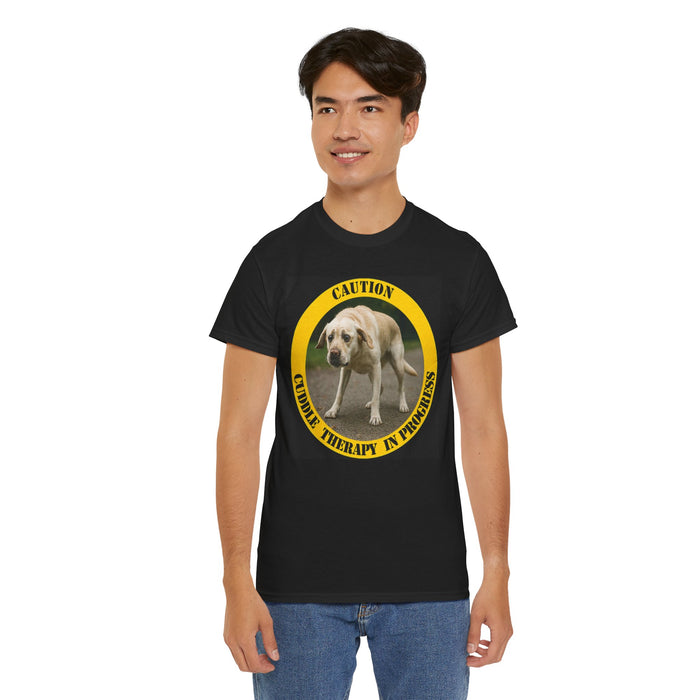 Caution: Cuddle Therapy in Progress T-Shirt – Funny Dog Rescue Tee