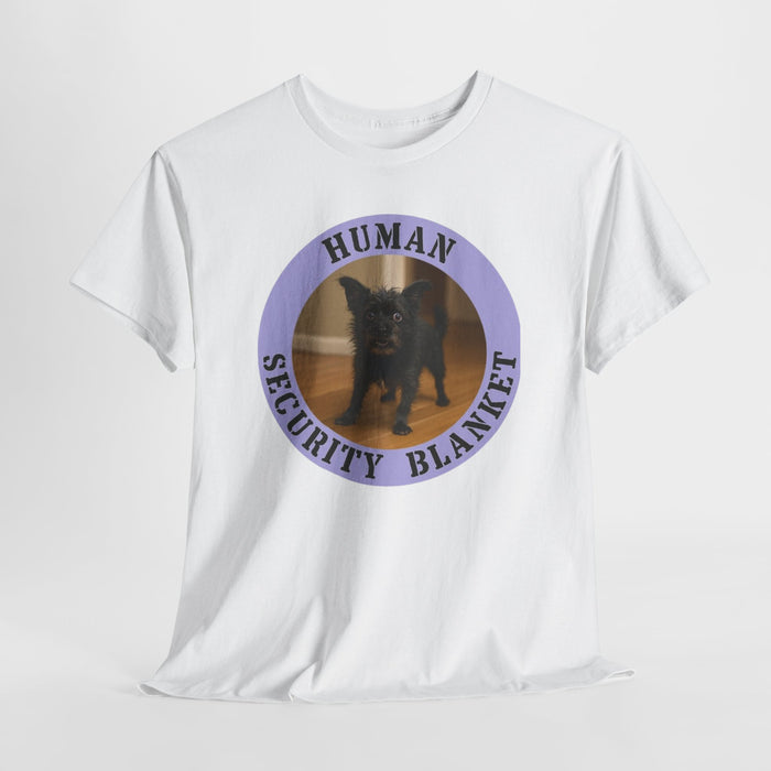 T-Shirt — "Human Security Blanket" Cute Black Dog Photo Tee