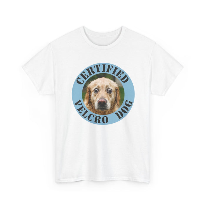 Certified Velcro Dog T‑Shirt – Funny Pet Lover Tee with Dog Face Badge