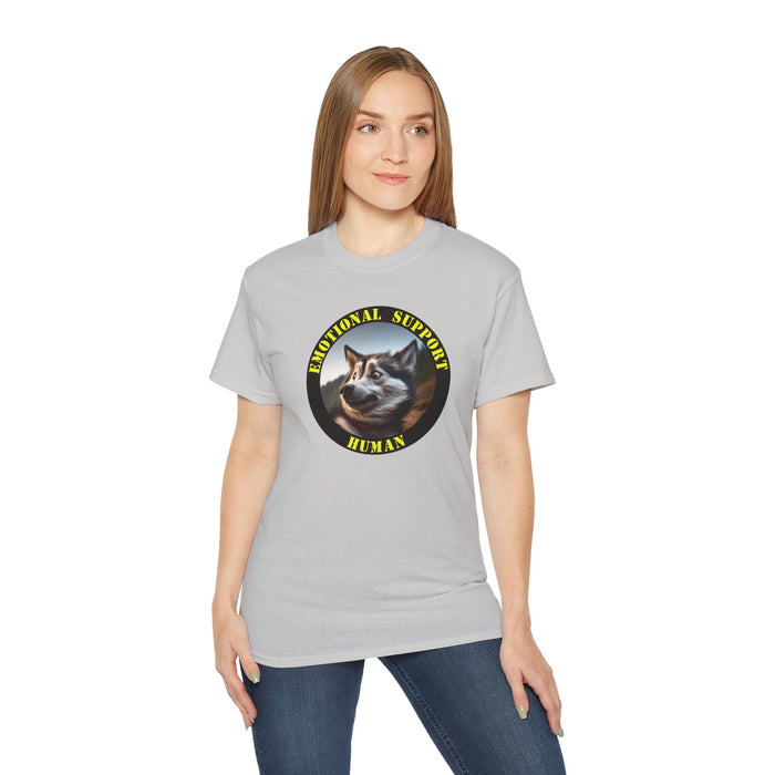 Emotional Support Human Tee - Unisex Cotton Shirt, Funny Dog Lover Gift, Pet Parent Apparel, Quirky Graphic Tee, Supportive Humor Wear