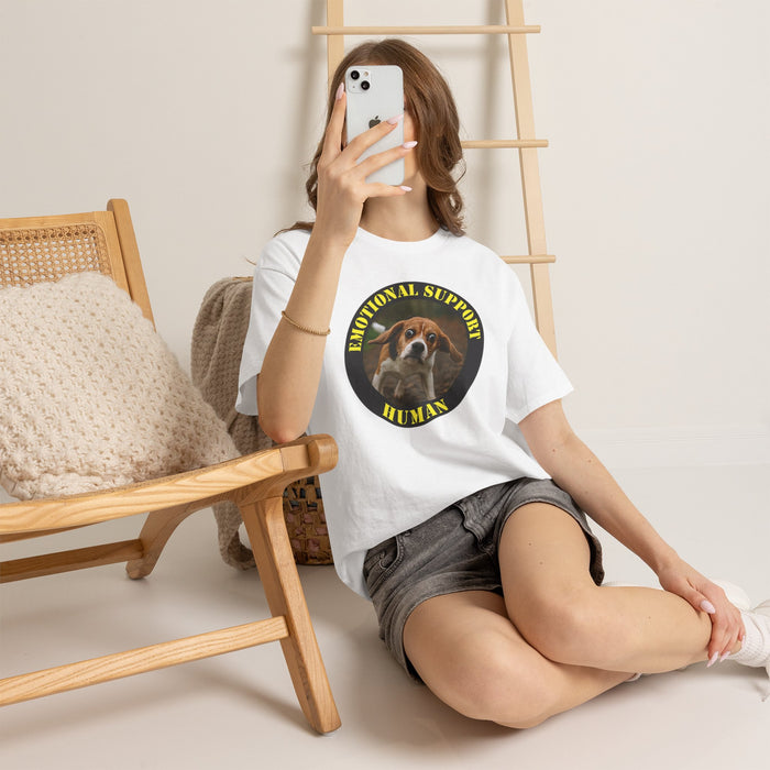 Emotional Support Human T‑Shirt — Funny Pet Rescue Tee with Cute Dog Badge