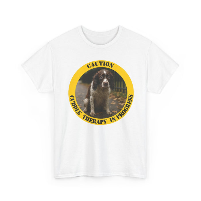 Cuddle Therapy Tee — "Caution: Cuddle Therapy in Progress" Dog Graphic T-Shirt