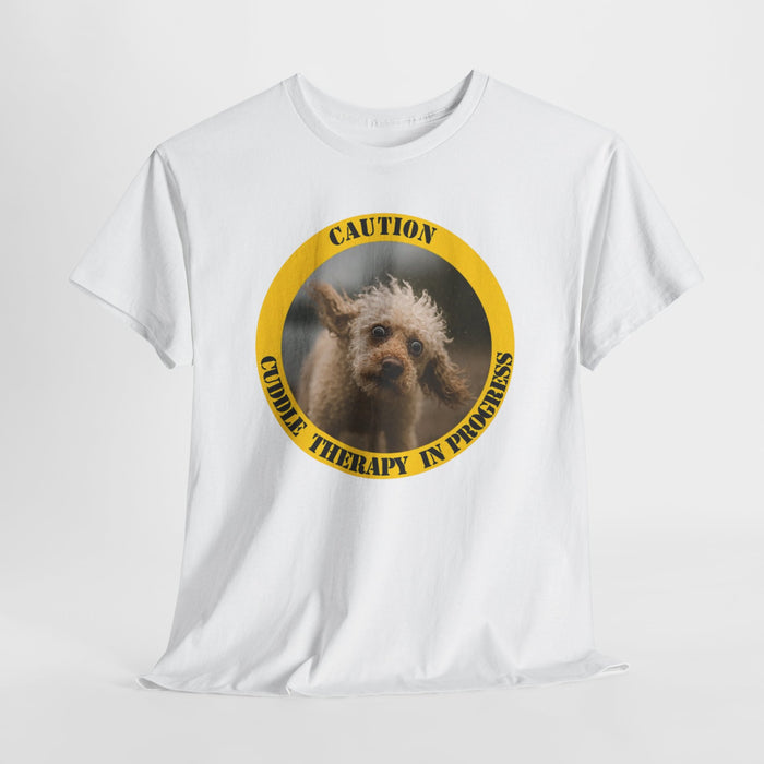 Dog Therapy T-Shirt — "Caution: Canine Therapy in Progress" Cute Rescue Dog Tee