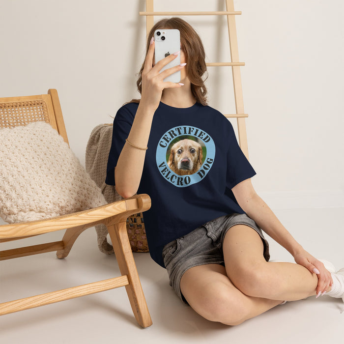 Certified Velcro Dog T‑Shirt – Funny Pet Lover Tee with Dog Face Badge